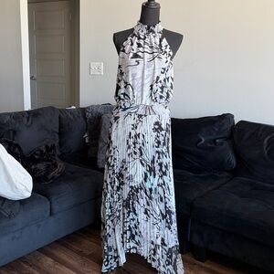 White House Black Market Monochrome Halter Maxi Dress